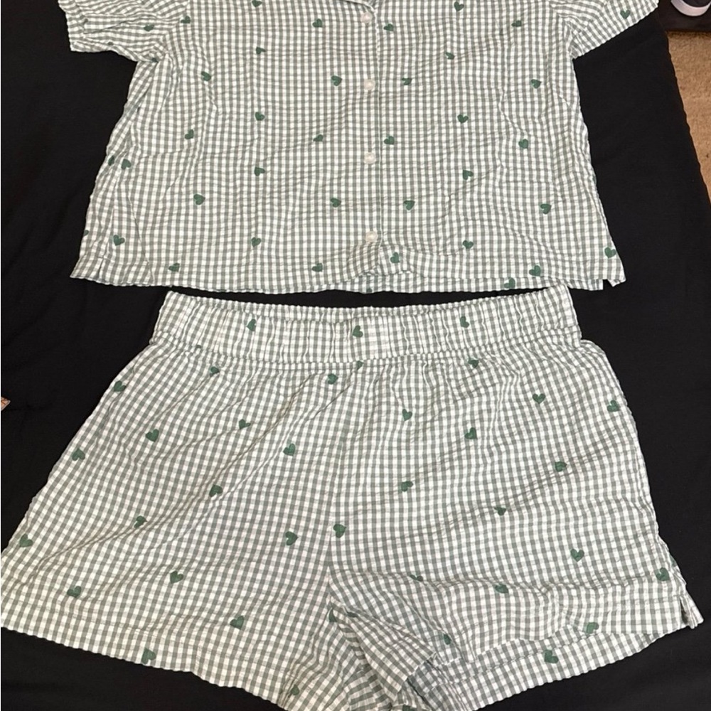 American Eagle Outfitters Green Checkered Pajama Set